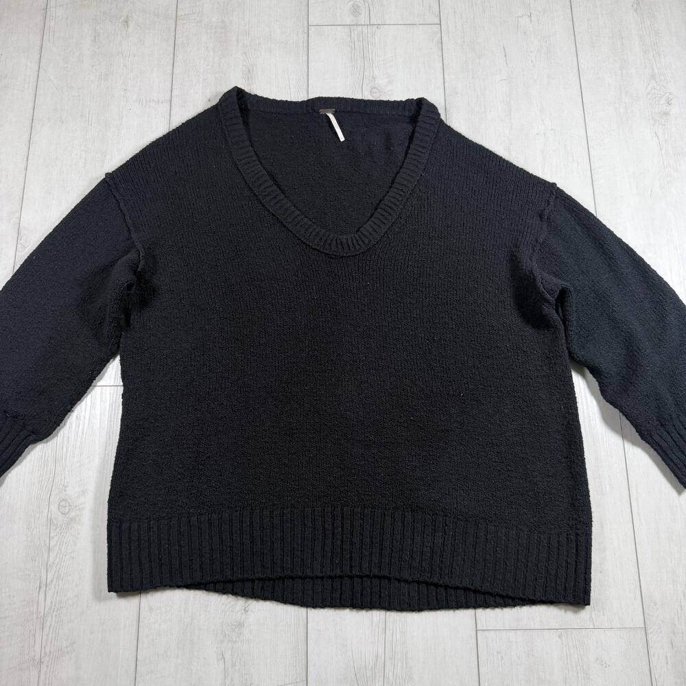 Free People Brookside Black Sweater Size Large Oversized Slouchy Boho